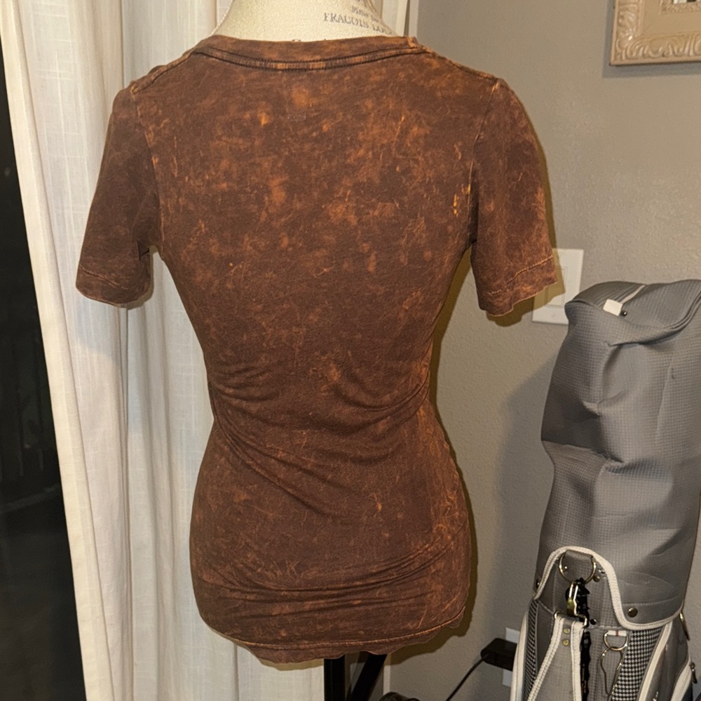 American Apparel The Summer Shirt Brown Tie Dye V-Neck Shortsleeve Top XXS - Picture 3 of 6